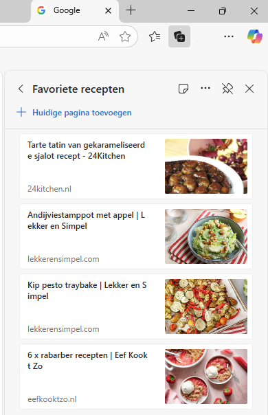 Verzamelingen in Edge